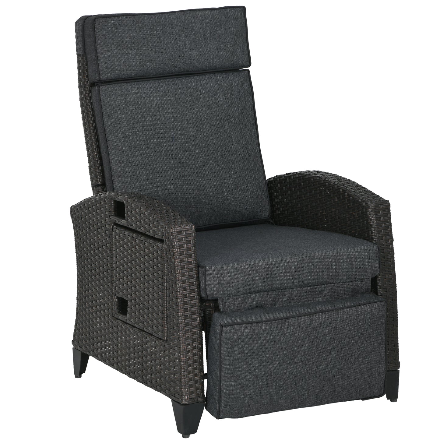 Outsunny Outdoor Recliner Chair with Adjustable Backrest and Footrest, Cushion, Side Tray, Grey