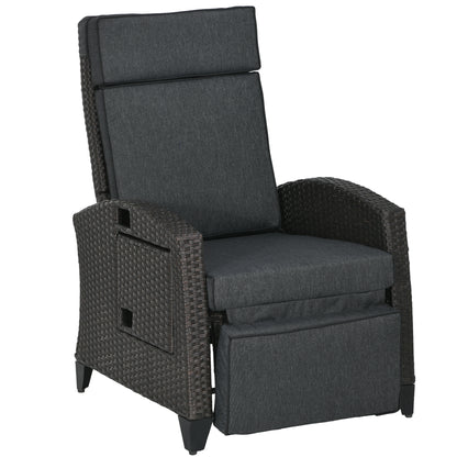 Outsunny Outdoor Recliner Chair with Adjustable Backrest and Footrest, Cushion, Side Tray, Grey