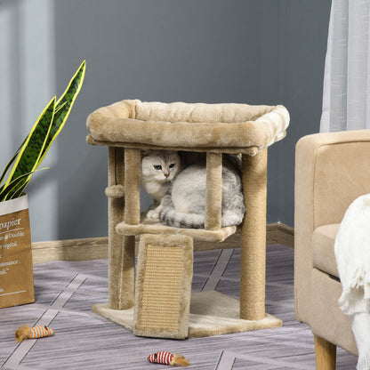 PawHut Cat tree Tower Climbing Activity Centre Kitten Furniture With Jute Scratching Pad Ball Toy Condo Perch Bed Post 40 x 40 x 57cm Coffee