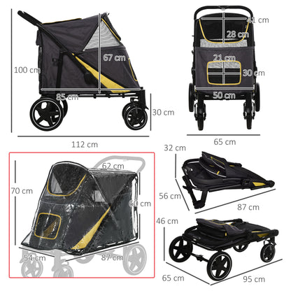 PawHut One-Click Foldable Pet Travel Stroller with Rain Cover, Cat Dog Pushchair with Front Wheels, Shock Absorber, Storage Bags, Mesh