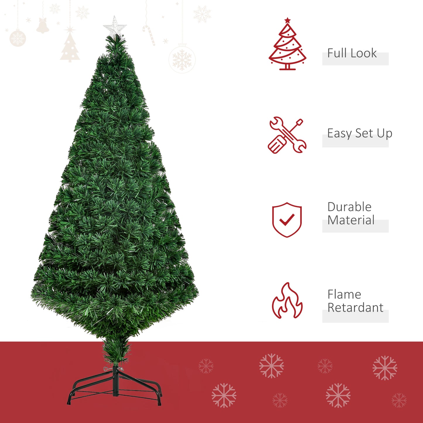 5FT Green Fibre Optic Pre-Lit Artificial Christmas Tree Multi-Colour