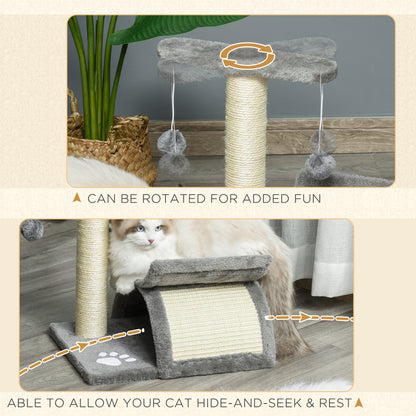 Pawhut Cat Scratching Post Cat Tree Kitten Scratcher Kitty Activity Play Centre Sisal Rotatable Top Bar Tunnel Dangling Ball Light Grey