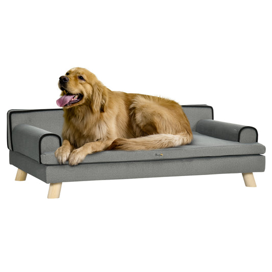 PawHut Dog Sofa with Legs Water-resistant Fabric, Pet Chair Bed for Large, Medium Dogs, Grey, 100 x 62 x 32 cm